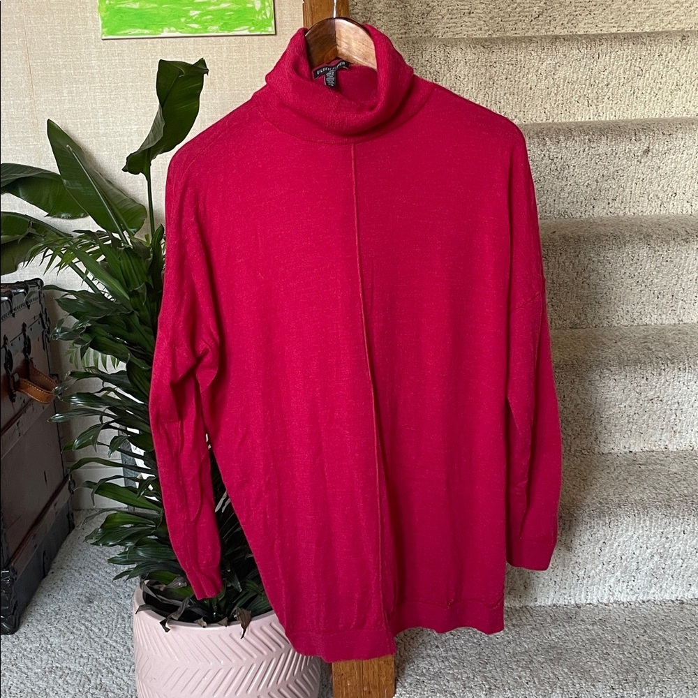 Eileen Fisher 100% Merino Wool Vibrant Red Cowl Neck Sweater
